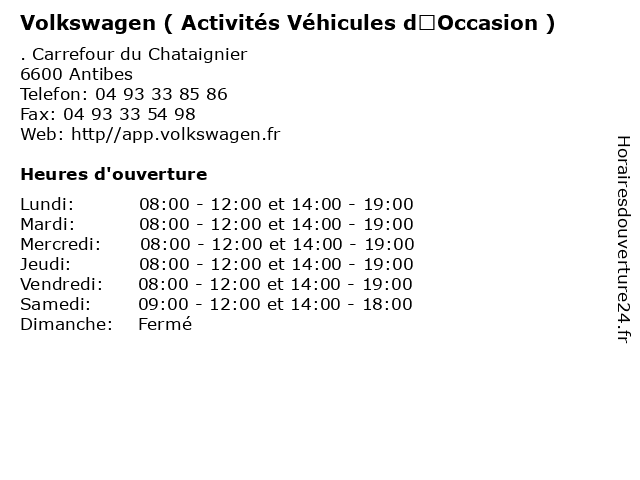 Volkswagen ( Activités Véhicules d’Occasion ) à Antibes: adresse et heures d'ouverture