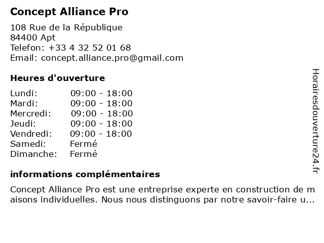 Concept Alliance Pro à Apt: adresse et heures d'ouverture