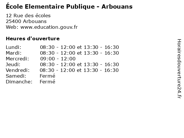 École Elementaire Publique - Arbouans à Arbouans: adresse et heures d'ouverture
