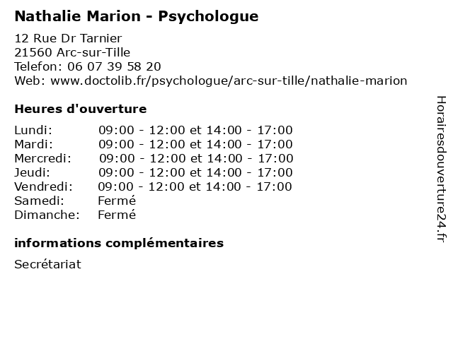 Nathalie Marion - Psychologue à Arc-sur-Tille: adresse et heures d'ouverture