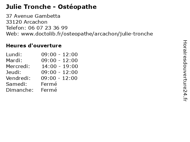 Julie Tronche - Ostéopathe à Arcachon: adresse et heures d'ouverture
