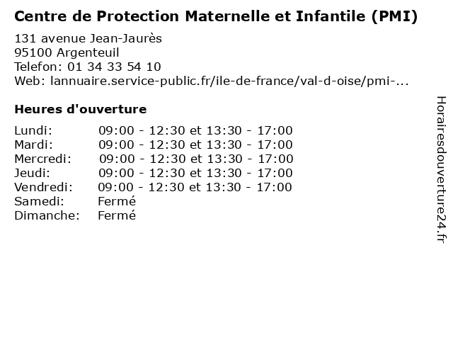 Centre de Protection Maternelle et Infantile (PMI) à Argenteuil: adresse et heures d'ouverture