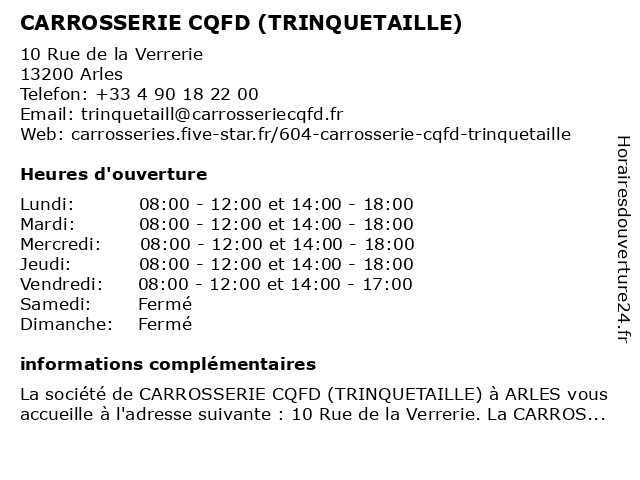 CARROSSERIE CQFD (TRINQUETAILLE) à Arles: adresse et heures d'ouverture
