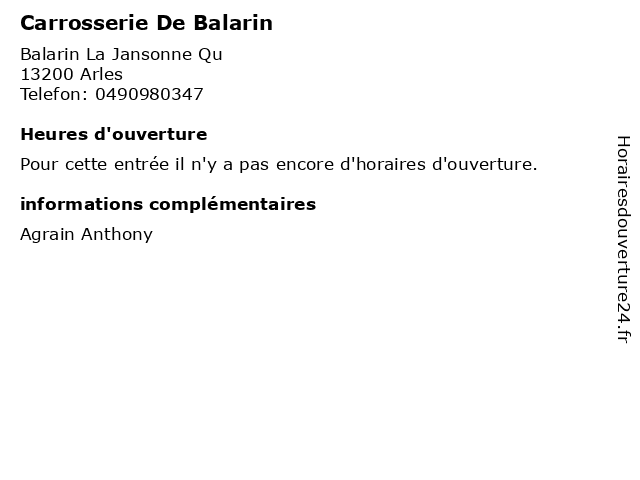 Carrosserie De Balarin à Arles: adresse et heures d'ouverture