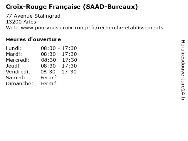 Croix-Rouge Française (SAAD-Bureaux) à Arles: adresse et heures d'ouverture