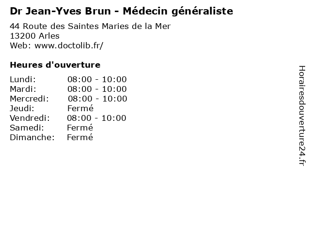 Dr Jean-Yves Brun - Médecin généraliste à Arles: adresse et heures d'ouverture