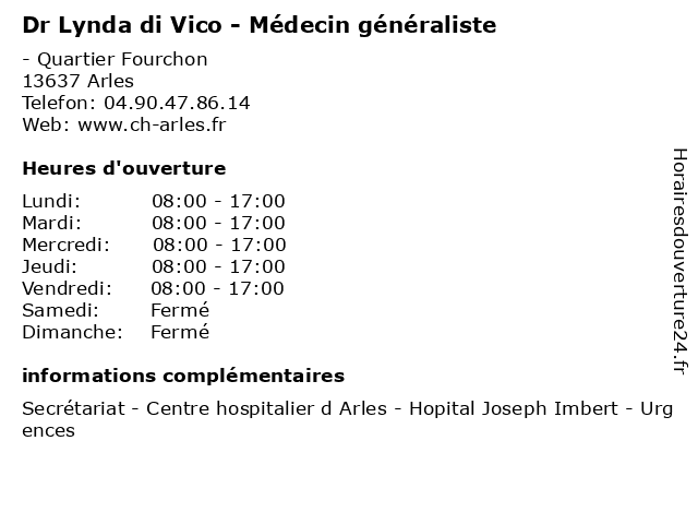 Dr Lynda di Vico - Médecin généraliste à Arles: adresse et heures d'ouverture