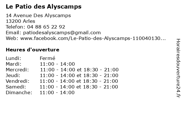 Le Patio des Alyscamps à Arles: adresse et heures d'ouverture