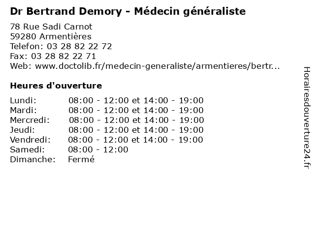 Dr Bertrand Demory - Médecin généraliste à Armentières: adresse et heures d'ouverture