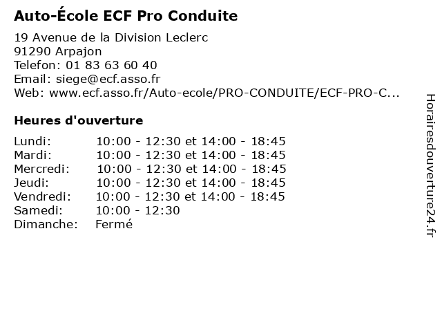 Auto-École ECF Pro Conduite à Arpajon: adresse et heures d'ouverture