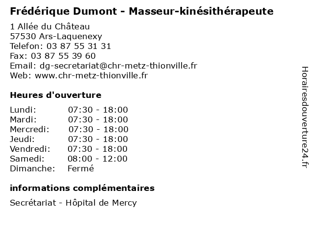 Frédérique Dumont - Masseur-kinésithérapeute à Ars-Laquenexy: adresse et heures d'ouverture