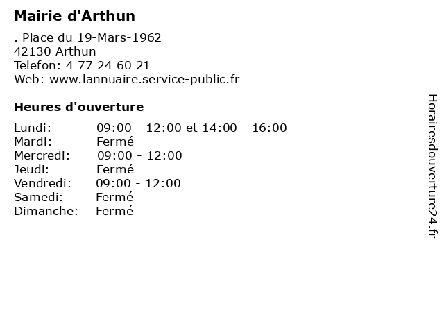 Mairie d'Arthun à Arthun: adresse et heures d'ouverture
