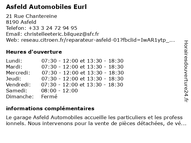 Asfeld Automobiles - Citroën à Asfeld: adresse et heures d'ouverture