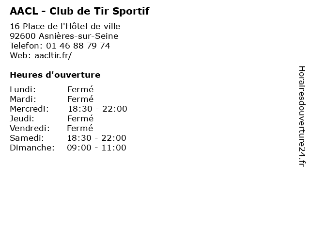 AACL - Club de Tir Sportif à Asnières-sur-Seine: adresse et heures d'ouverture