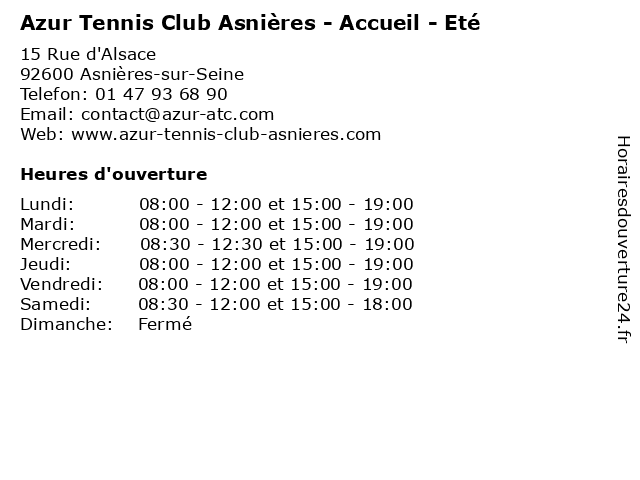 Azur Tennis Club Asnières - Accueil - Eté à Asnières-sur-Seine: adresse et heures d'ouverture