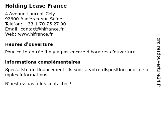 Holding Lease France à Asnières-sur-Seine: adresse et heures d'ouverture