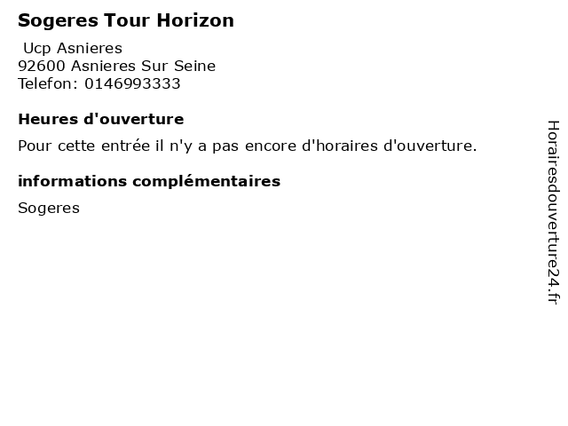 Sogeres Tour Horizon à Asnieres Sur Seine: adresse et heures d'ouverture