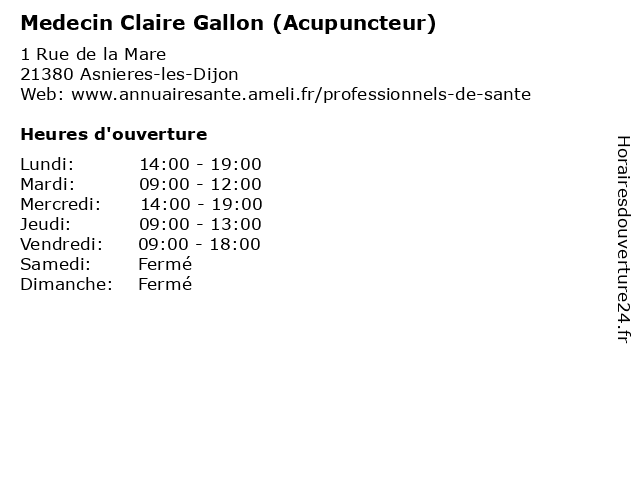 Medecin Claire Gallon (Acupuncteur) à Asnieres-les-Dijon: adresse et heures d'ouverture