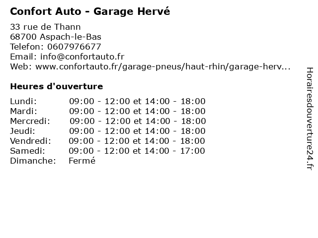 Confort Auto - Garage Hervé à Aspach-le-Bas: adresse et heures d'ouverture