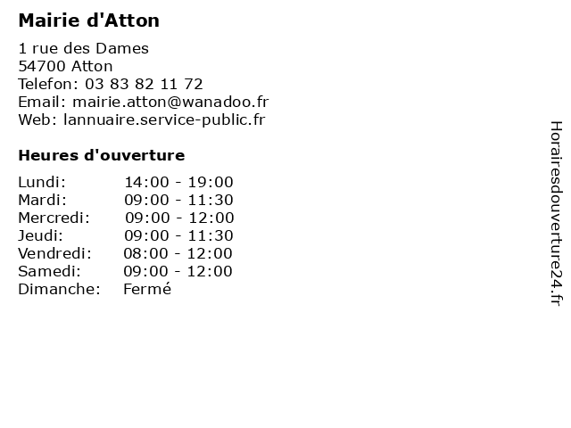 Mairie d'Atton à Atton: adresse et heures d'ouverture