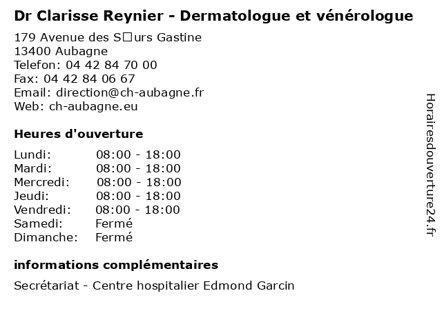 Dr Clarisse Reynier - Dermatologue et vénérologue à Aubagne: adresse et heures d'ouverture