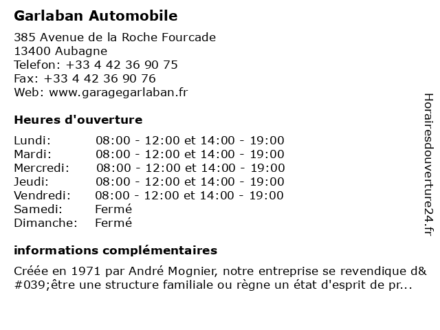 Garlaban Automobile à Aubagne: adresse et heures d'ouverture