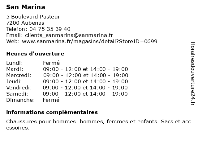 San Marina à Aubenas: adresse et heures d'ouverture