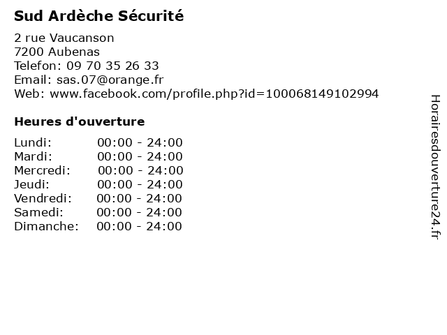 Sud Ardèche Sécurité à Aubenas: adresse et heures d'ouverture