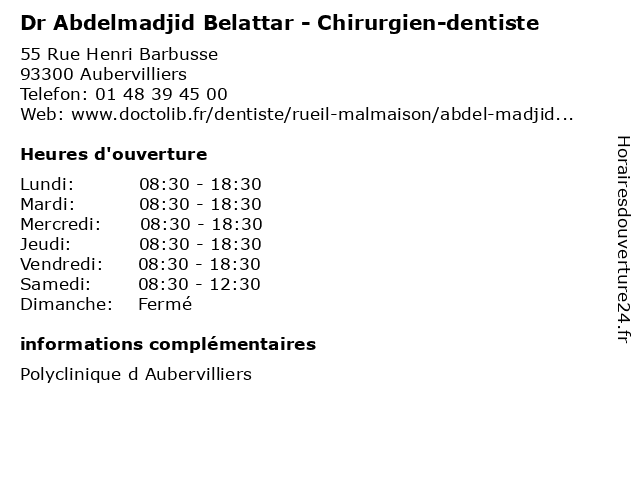 Dr Abdelmadjid Belattar - Chirurgien-dentiste à Aubervilliers: adresse et heures d'ouverture