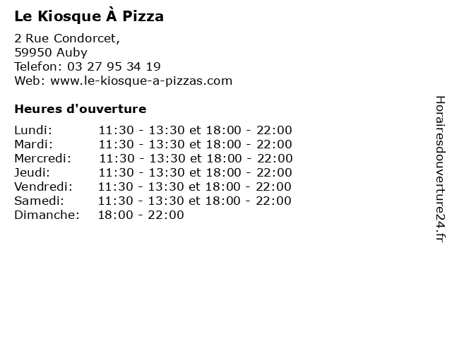 Le Kiosque À Pizza à Auby: adresse et heures d'ouverture