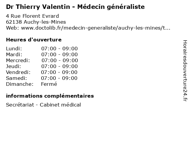 Dr Thierry Valentin - Médecin généraliste à Auchy-les-Mines: adresse et heures d'ouverture
