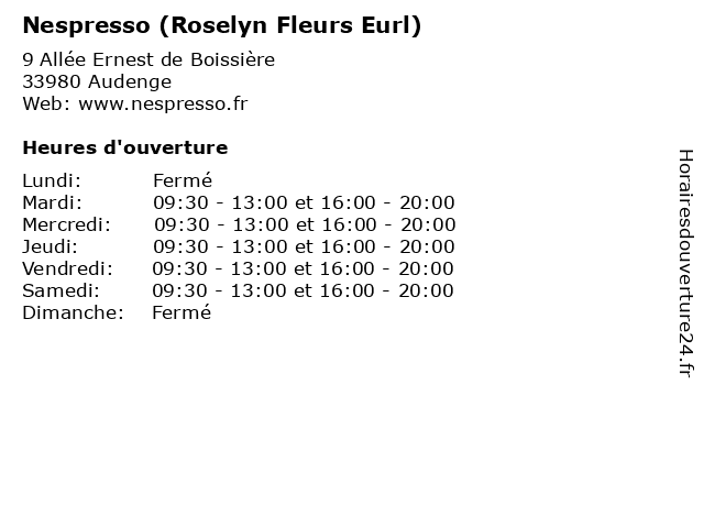Nespresso (Roselyn Fleurs Eurl) à Audenge: adresse et heures d'ouverture