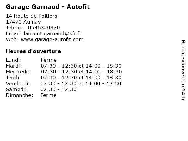 Garage Garnaud - Autofit à Aulnay: adresse et heures d'ouverture