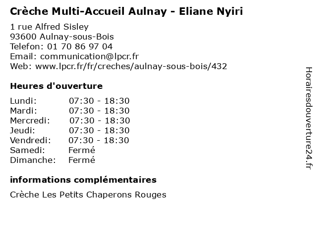 Crèche Multi-Accueil Aulnay - Eliane Nyiri à Aulnay-sous-Bois: adresse et heures d'ouverture