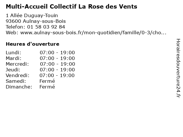 Multi-Accueil Collectif La Rose des Vents à Aulnay-sous-Bois: adresse et heures d'ouverture