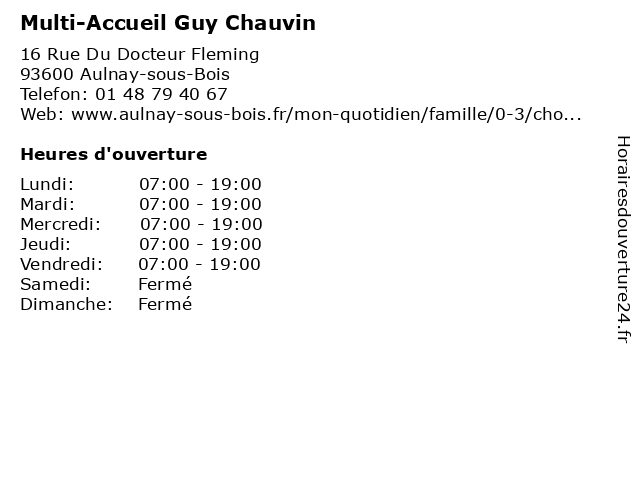 Multi-Accueil Guy Chauvin à Aulnay-sous-Bois: adresse et heures d'ouverture