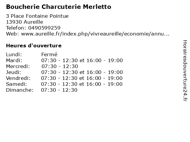 Boucherie Charcuterie Merletto à Aureille: adresse et heures d'ouverture