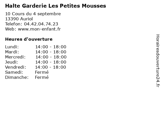 Halte Garderie Les Petites Mousses à Auriol: adresse et heures d'ouverture