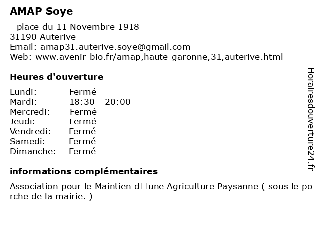 AMAP Soye à Auterive: adresse et heures d'ouverture