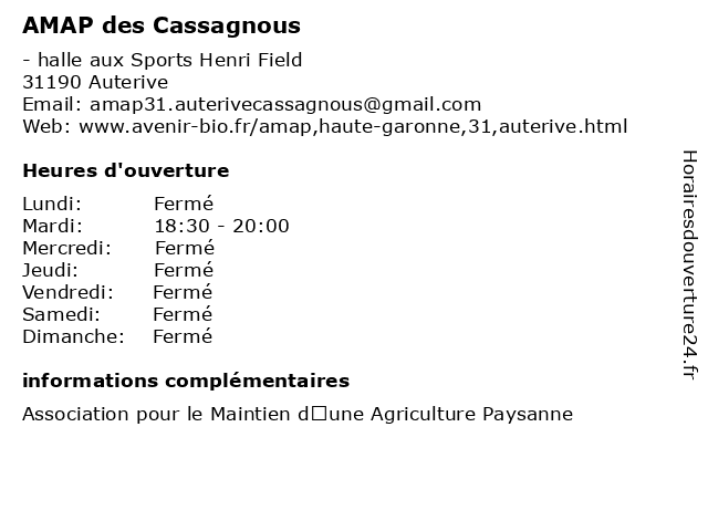 AMAP des Cassagnous à Auterive: adresse et heures d'ouverture
