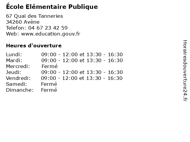 École Elémentaire Publique à Avène: adresse et heures d'ouverture