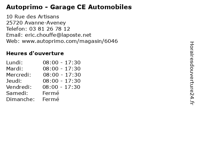 Autoprimo - Garage CE Automobiles à Avanne-Aveney: adresse et heures d'ouverture