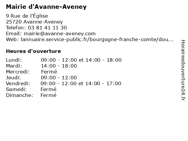 Mairie d'Avanne-Aveney à Avanne-Aveney: adresse et heures d'ouverture
