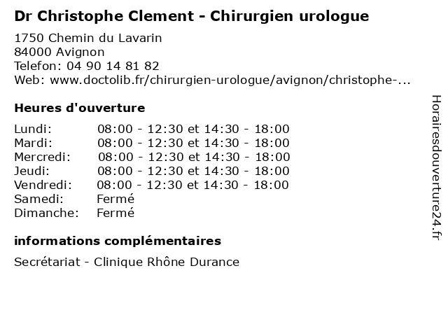 Dr Christophe Clement - Chirurgien urologue à Avignon: adresse et heures d'ouverture