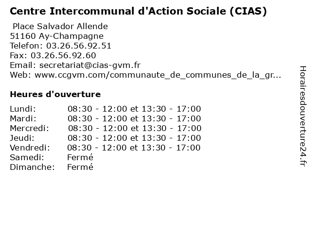Centre Intercommunal d'Action Sociale (CIAS) à Ay-Champagne: adresse et heures d'ouverture