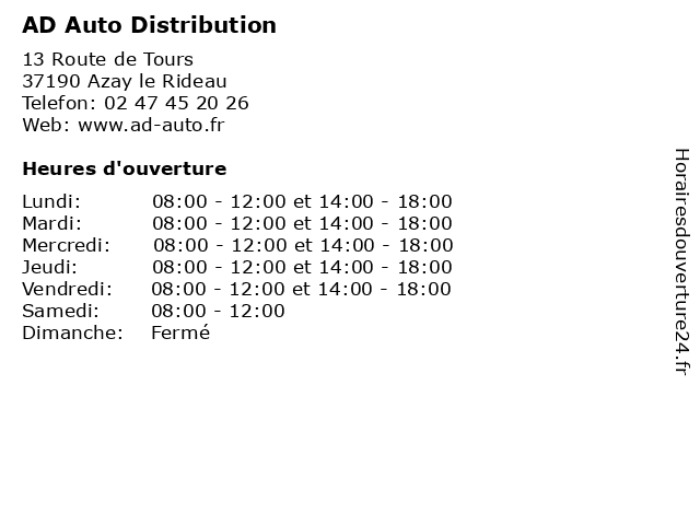 AD Auto Distribution à Azay le Rideau: adresse et heures d'ouverture