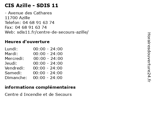 CIS Azille - SDIS 11 à Azille: adresse et heures d'ouverture