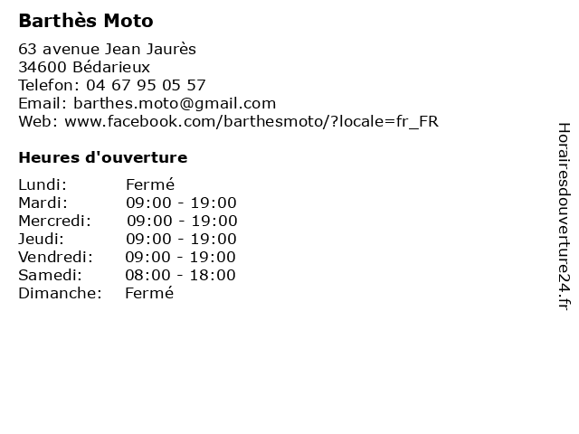 Barthès Moto à Bédarieux: adresse et heures d'ouverture