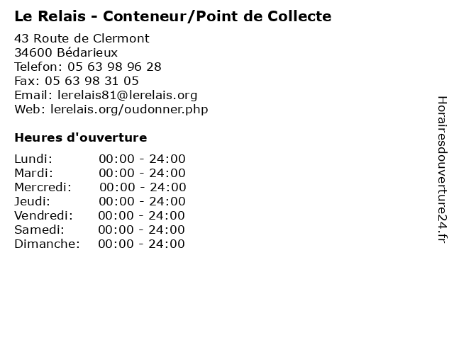 Le Relais - Conteneur/Point de Collecte à Bédarieux: adresse et heures d'ouverture