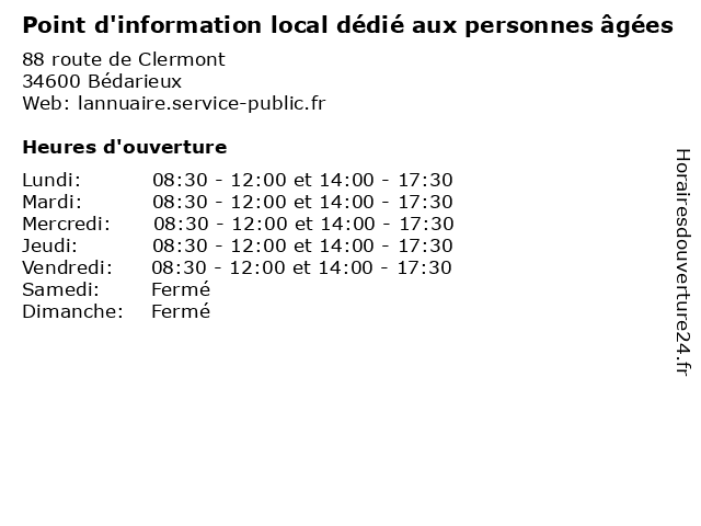 Point d'information local dédié aux personnes âgées à Bédarieux: adresse et heures d'ouverture